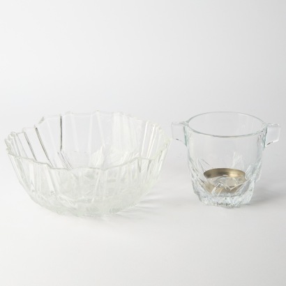 A Iceberg Glass Ice Bucket and Matching Large Bowl