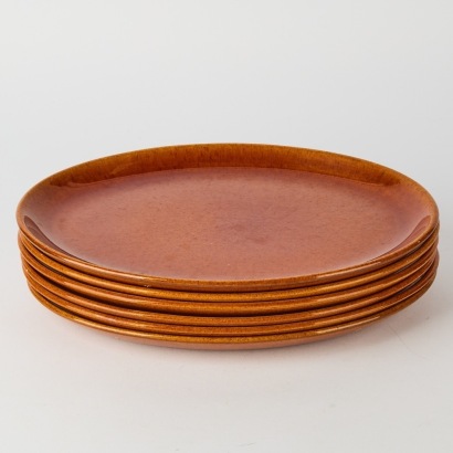 A set of six Pioneer Glaze Crown Lynn Large Oval Dinner Plates