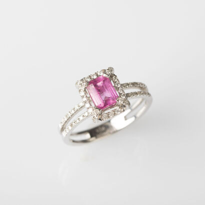 18ct White Gold Pink Tourmaline and Diamond Ring