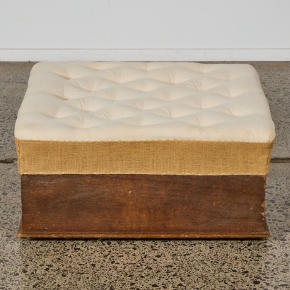 A Button Upholstered Oak Box Stool