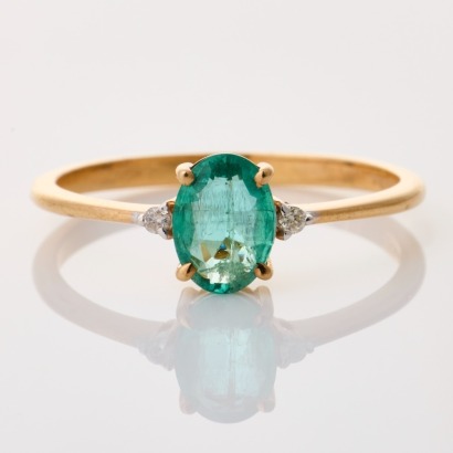 14ct Rose Gold, 0.65ct Oval Cut Green Tourmaline / .03ct Diamond Ring