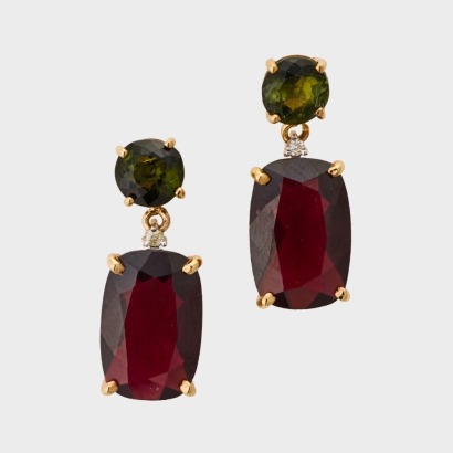 14ct / 10ct Rose Gold, 7.05ct Garnet / 1.65ct Tourmaline / 0.03ct Diamond Earrings