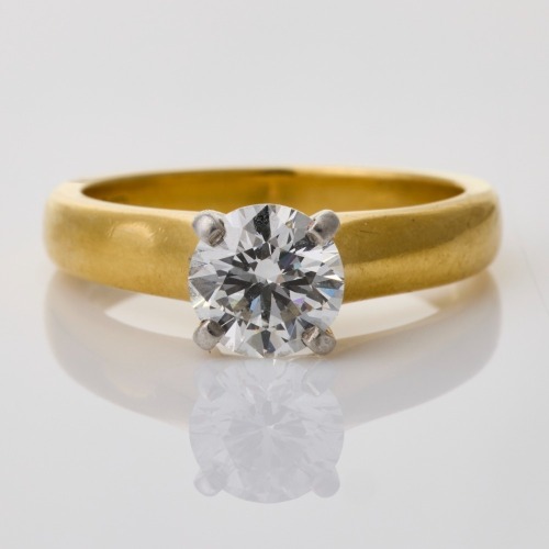 18ct Yellow Gold / Platinum, 0.93ct Diamond Solitaire Ring, GIA certified