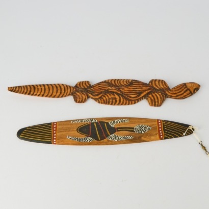 A Pair of Indigenous Australian Goanna Wood Carvings