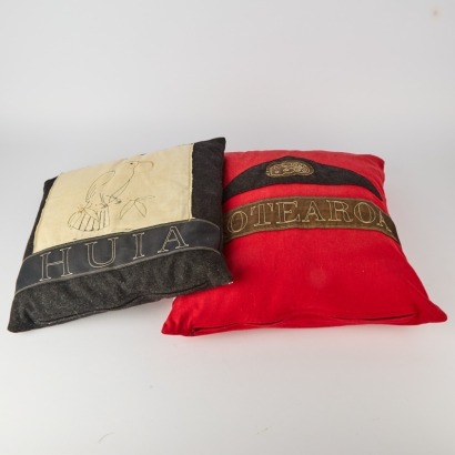 A Pair of Pure Wool 'Aotearoa' and 'Huia' Cushions