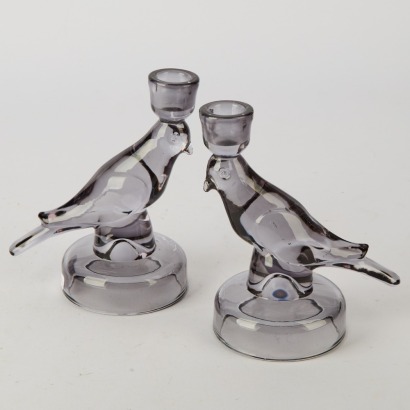 A Pair of Glass Bird Candle Holders