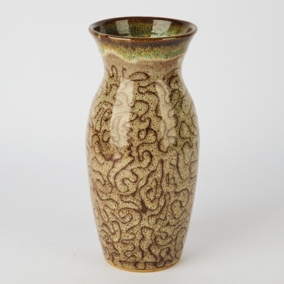 A Flared Rim Abstract Patterned Studio Pottery Vase