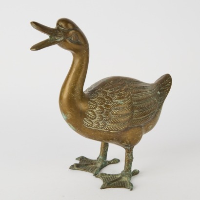 A Patinated Antique Bronze African Goose
