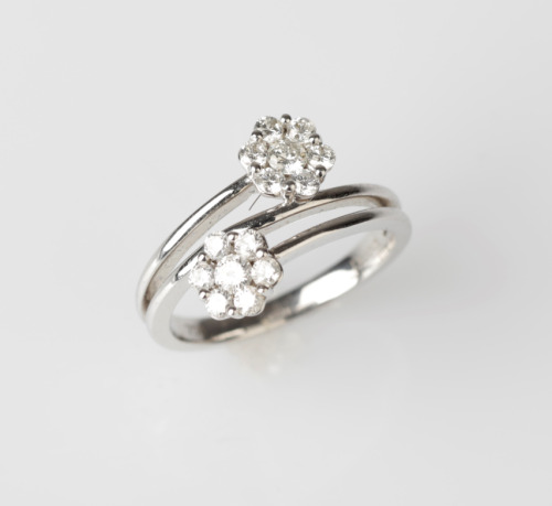 18ct White Gold Diamond Bypass Flower Ring