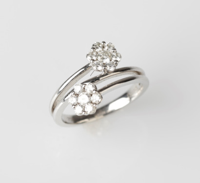 18ct White Gold Diamond Bypass Flower Ring