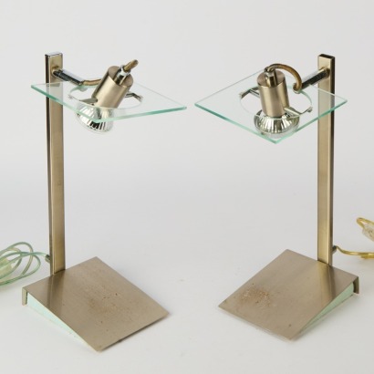 A Pair of Postmodern Steel and Glass Eglo Table Lamps