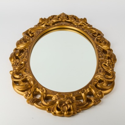 A Gold Coloured Vintage 1950's Rare Mirror with Cherubs, Made by Egomme