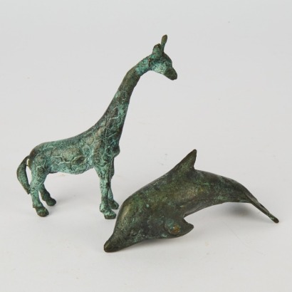 Two Bronze Dolphins and Giraffe