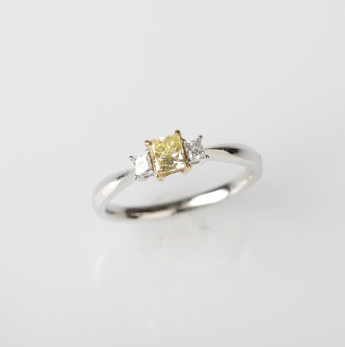 18ct White Gold Three Stone Yellow Diamond Ring