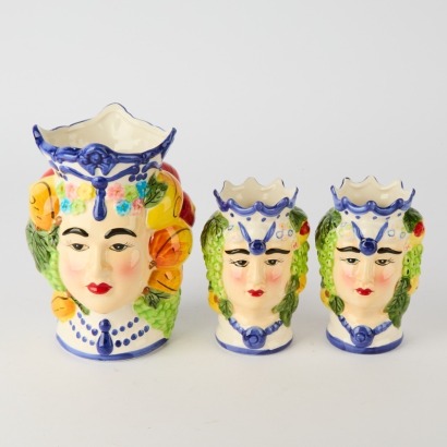 A Trio of Sicilian Hand Painted Moorish Vases