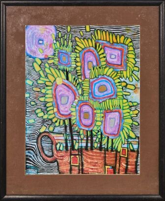 A Hundertwasser Print with Metal Foil of Homage to Vincent Van Gogh