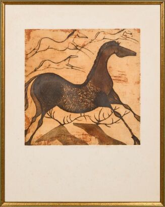 A Vintage Framed Horse Image Lithograph Titled Voyage daus le Lot dated 1930 artist Unknown AF