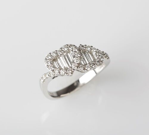 18ct White Gold Two Hearts Diamond Ring