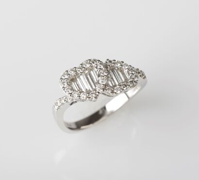 18ct White Gold Two Hearts Diamond Ring