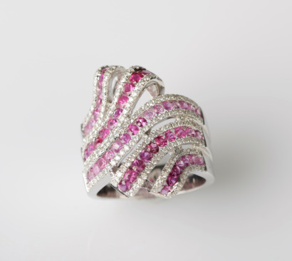18ct White Gold Ruby and Diamond Candy Cane Ring