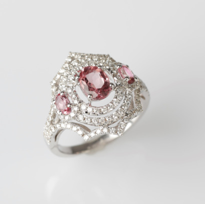 18ct White Gold Pink Tourmaline and Diamond Ring