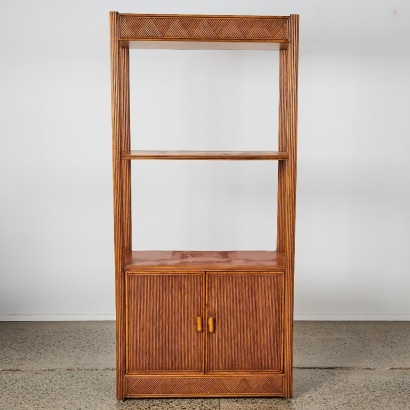 A Vintage Pencil Rattan Shelving Unit