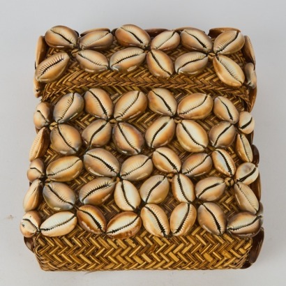 A Balinese Cowrie Shell Woven Bamboo Case