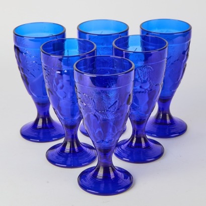 A Set of Six Luminarc Cobalt Blue Glasses