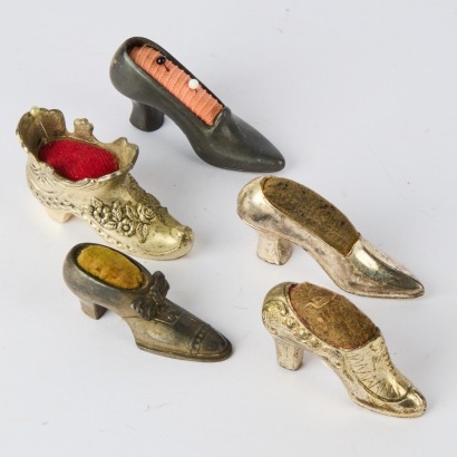 A Set of Five Small Antique Shoe Pin Cushions