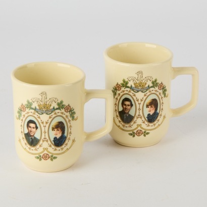A Pair of Crown Lynn Charles And Diana Royal Wedding Mugs