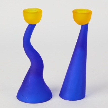 A Pair of Art Glass Candle Holders