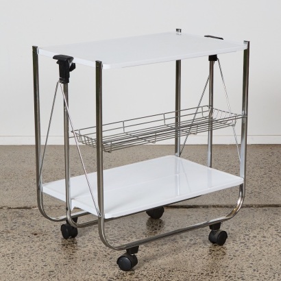 A Chrome and Lacquered Steel Folding Trolley