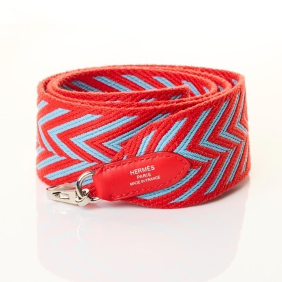 Herm&egrave;s, Sangle Zigzag Red / Blue Canvas Shoulder Strap with Box