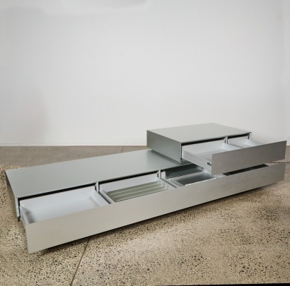 An ALU250 Modular Aluminium Media Console by Ennio Arosio for MDF Italia