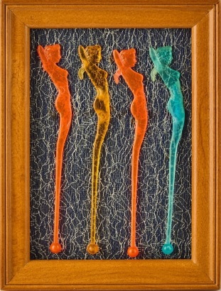 A Framed Set of Vintage Nude Cocktail Swizzle Sticks