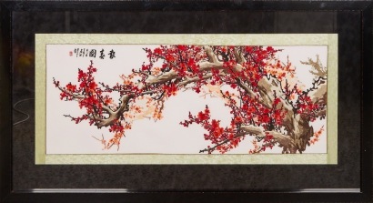 A Traditional Chinese Red Plum Blossom Painting