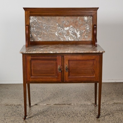 An English Antique Mahogany and Marble Bathroom Table