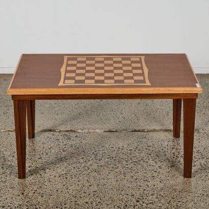 A Wooden Coffee / Side Table with Chess Board Inlay