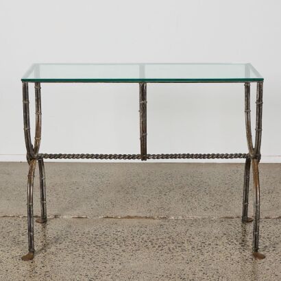 A Vintage Wrought Iron and Glass Console