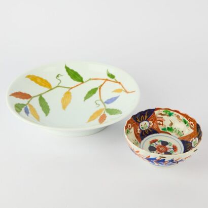 A Japanese Polychrome Floral Plate and Imari Bowl