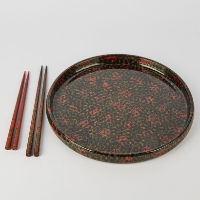 A Japanese Rindera Lacquer Tray and Chopsticks