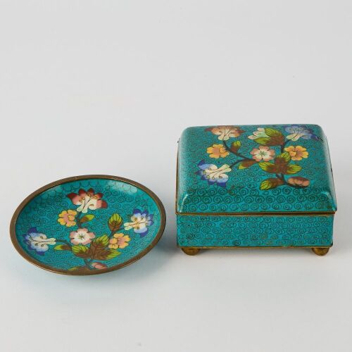 A Set of Two Chinese 20th Century Cloisonn&eacute; Enamel ' Floral' Objects