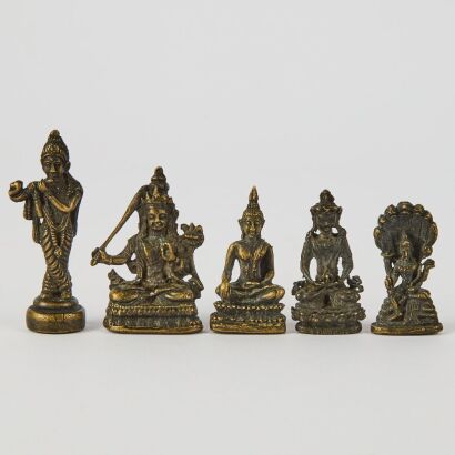 A Group of Five Asian Bronze Figures of Buddhas