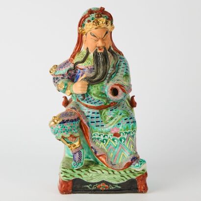 A Chinese Republic Period Famille Rose Figure of Guandi