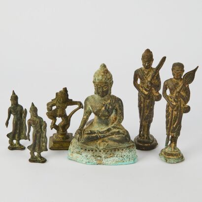 A Group of Six Thailand Bronze Buddhas