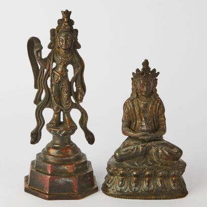 A Set of Two Chinese Qing Dynasty Bronze Buddha Statutes