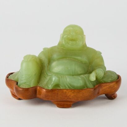 A Chinese Early 20th Century Green Jade Carving of Maitreya