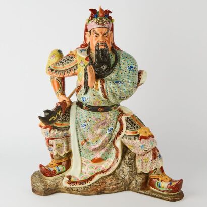 A Chinese 20th Century Famille Rose Figure of GuanYu