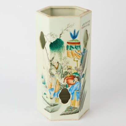 A Chinese Polychrome Hexagonal 'Figural' Hat Stand