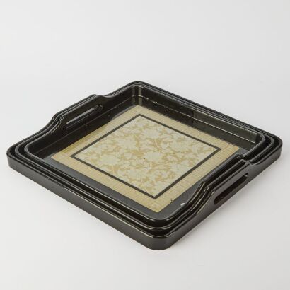 A Group of Three Chinese Black Lacquered Square Boxes